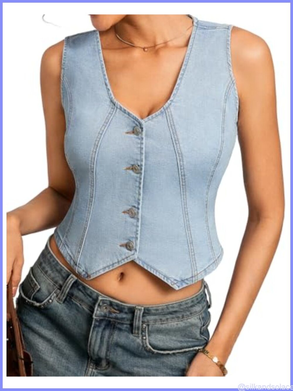 Women's Sleeveless Denim Jean Vest, Stretch Fitted Western Concert Outfit